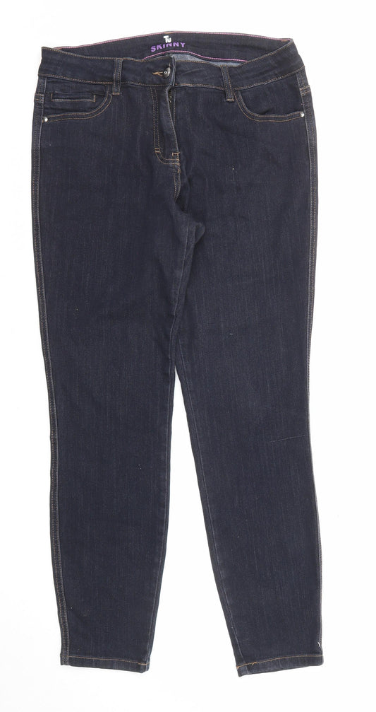 TU Womens Blue Cotton Skinny Jeans Size 14 L26 in Regular Zip