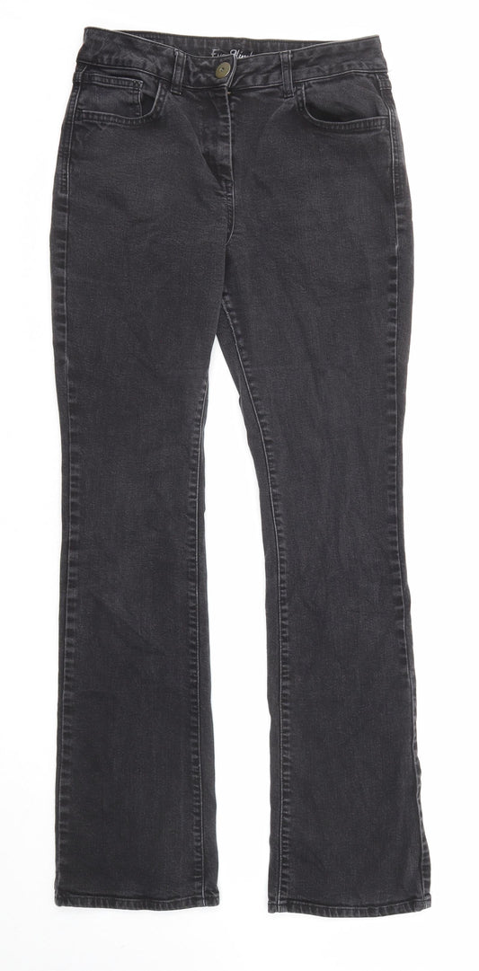Marks and Spencer Womens Black Cotton Bootcut Jeans Size 12 L30 in Regular Zip