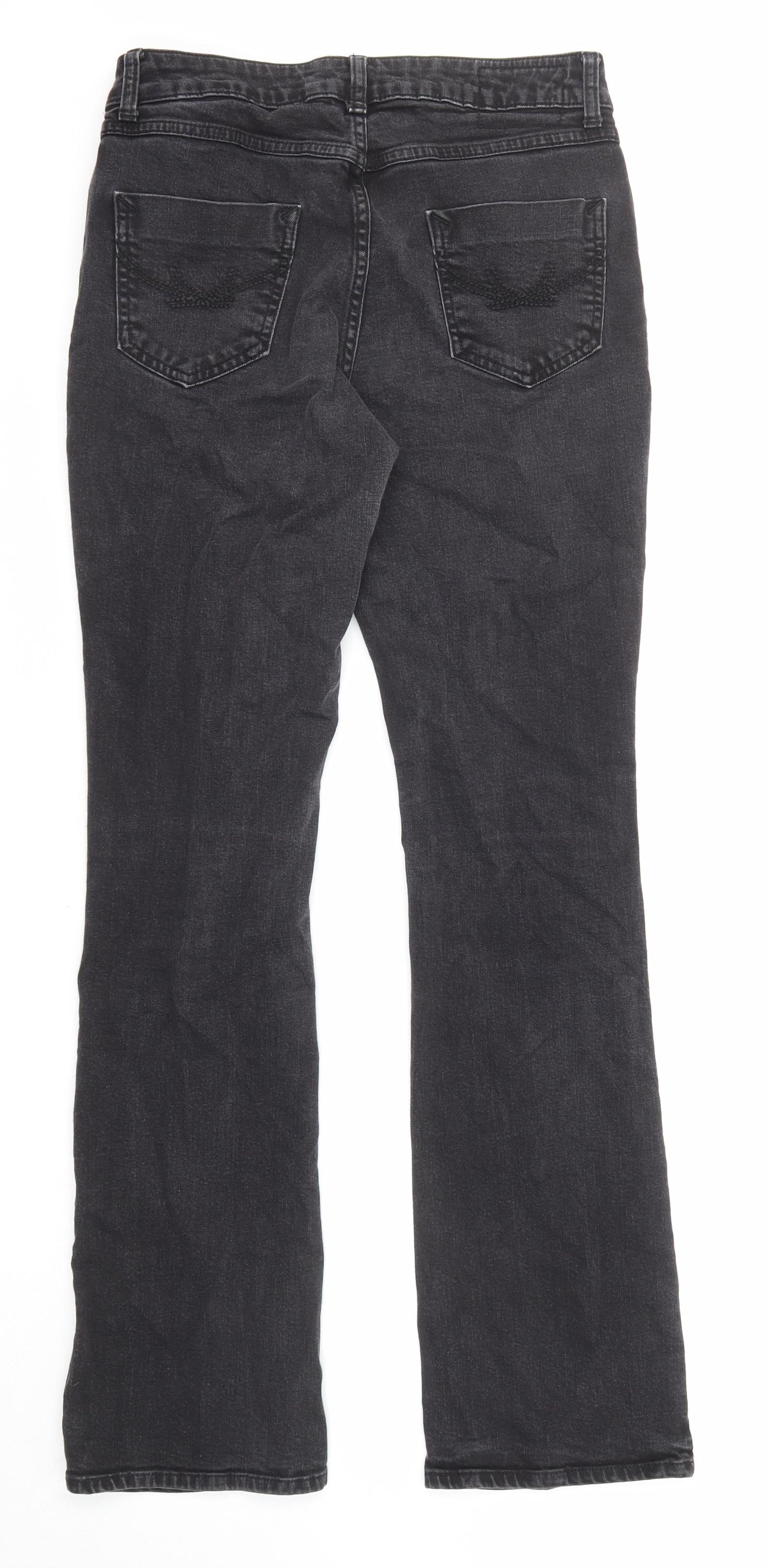 Marks and Spencer Womens Black Cotton Bootcut Jeans Size 12 L30 in Regular Zip