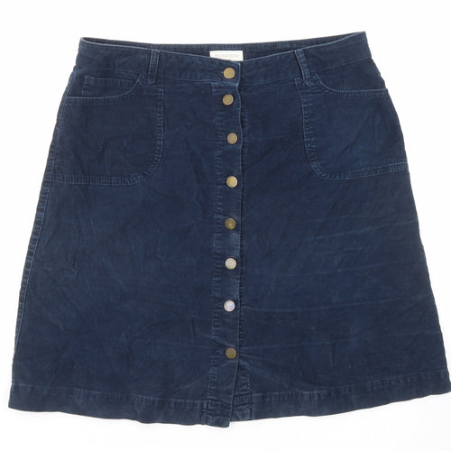 Monsoon Womens Blue Cotton A-Line Skirt Size 14 Button