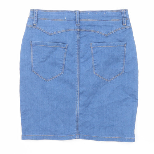 New Look Womens Blue Cotton A-Line Skirt Size 10 Button