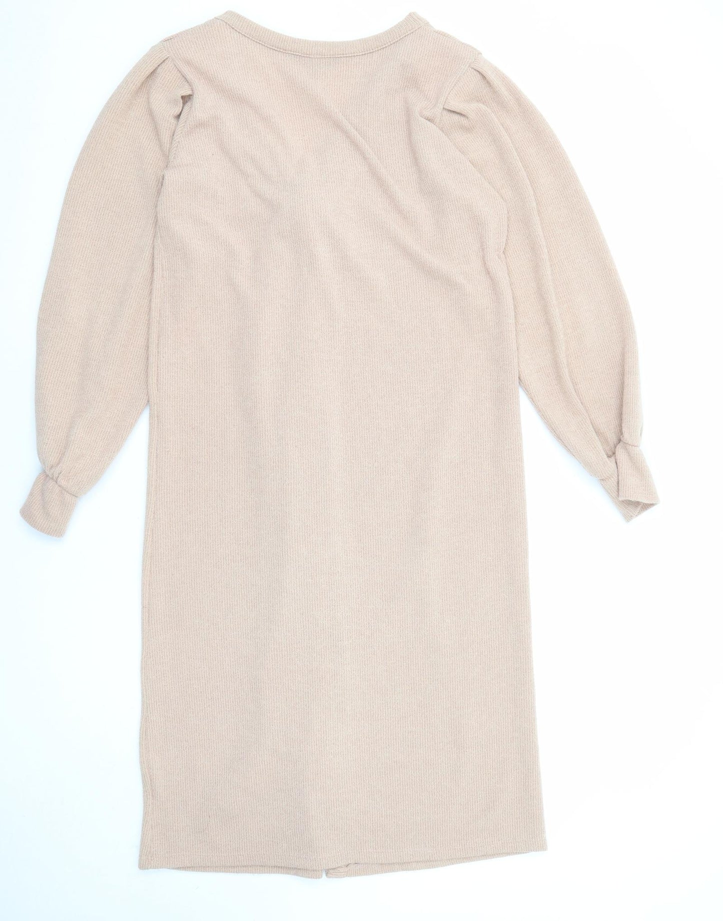 Lipsy Womens Beige Acrylic Jumper Dress Size 16 V-Neck Button - Ribbed Tie Detail