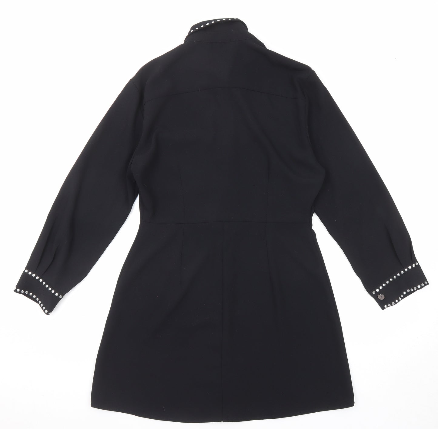 Zara Womens Black Polyester Shirt Dress Size M Collared Button