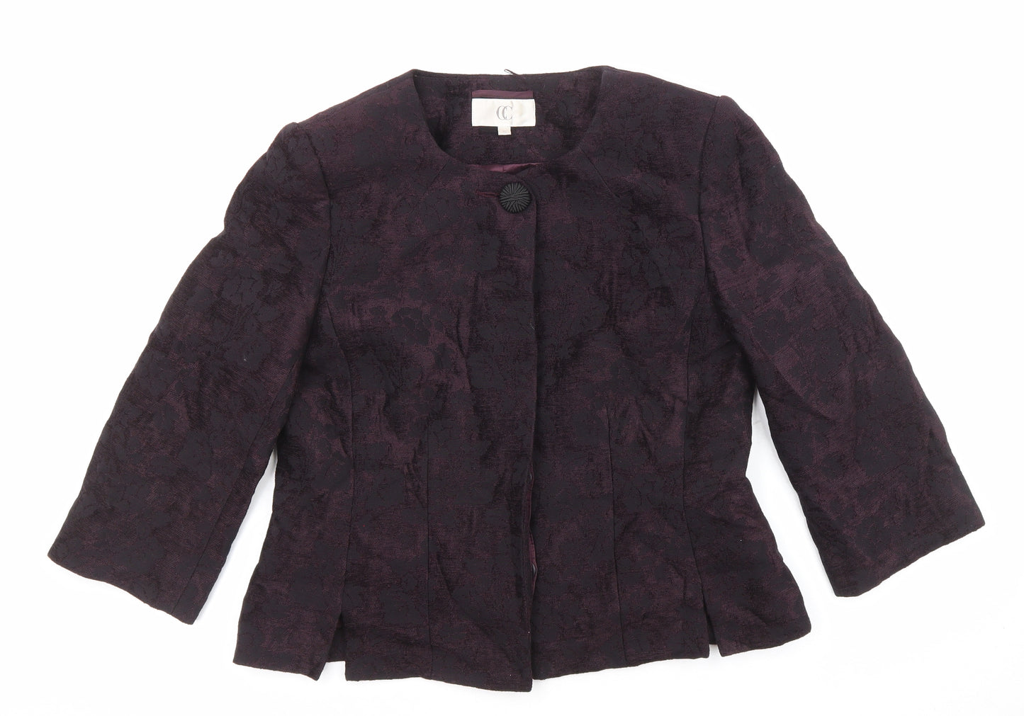 CC Womens Purple Geometric Jacket Blazer Size 10 Button