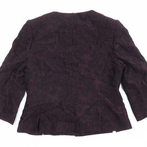 CC Womens Purple Geometric Jacket Blazer Size 10 Button