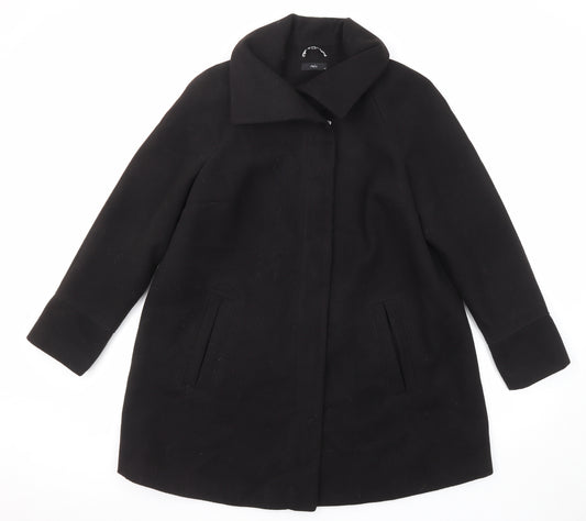 M&Co Womens Black Overcoat Coat Size 14 Button