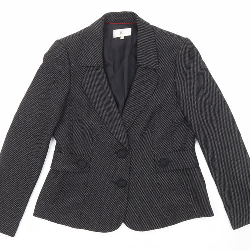 CC Womens Black Geometric Jacket Blazer Size 14 Button