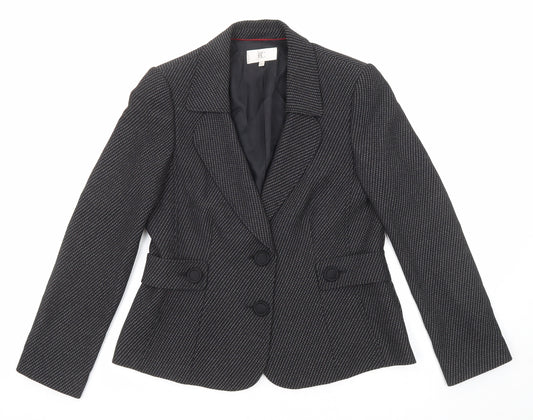 CC Womens Black Geometric Jacket Blazer Size 14 Button