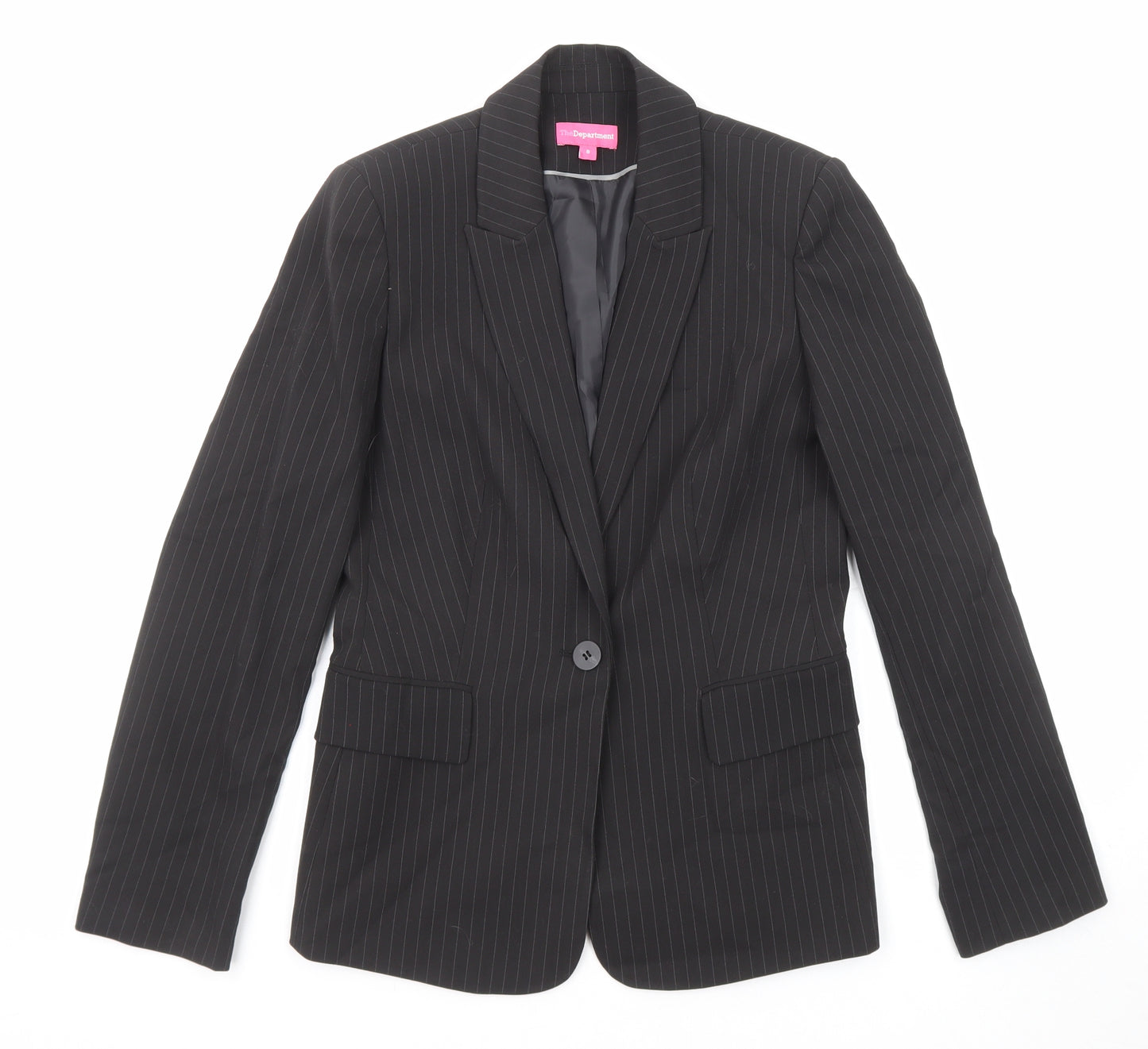 The Department Womens Black Striped Polyester Jacket Blazer Size 8