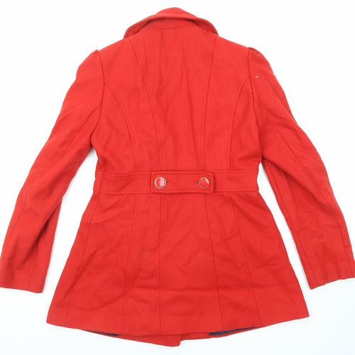 Miss Selfridge Womens Red Overcoat Coat Size 12 Button - Ruffle Detail