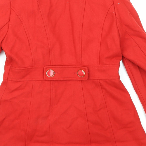 Miss Selfridge Womens Red Overcoat Coat Size 12 Button - Ruffle Detail