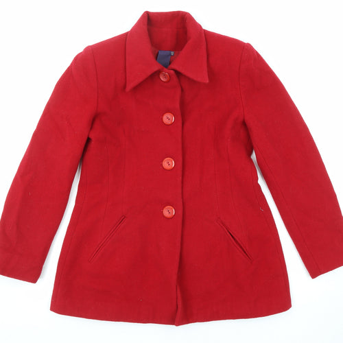 Vanews Womens Red Overcoat Coat Size 14 Button
