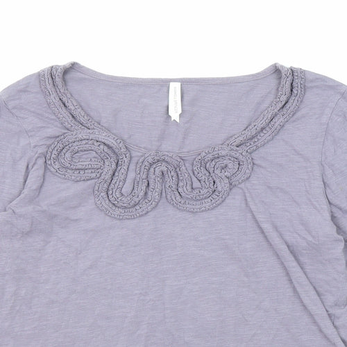 Marks and Spencer Womens Purple Cotton Basic T-Shirt Size 12 Scoop Neck - Swirl Neck Detail