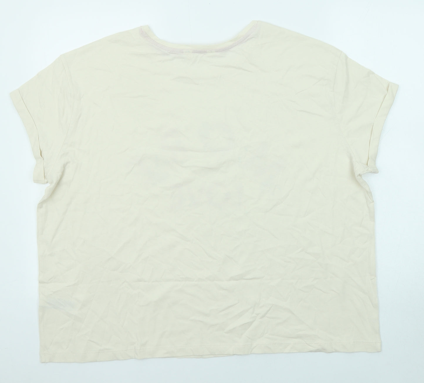 Marks and Spencer Womens Beige Cotton Basic T-Shirt Size XL Round Neck - More Love