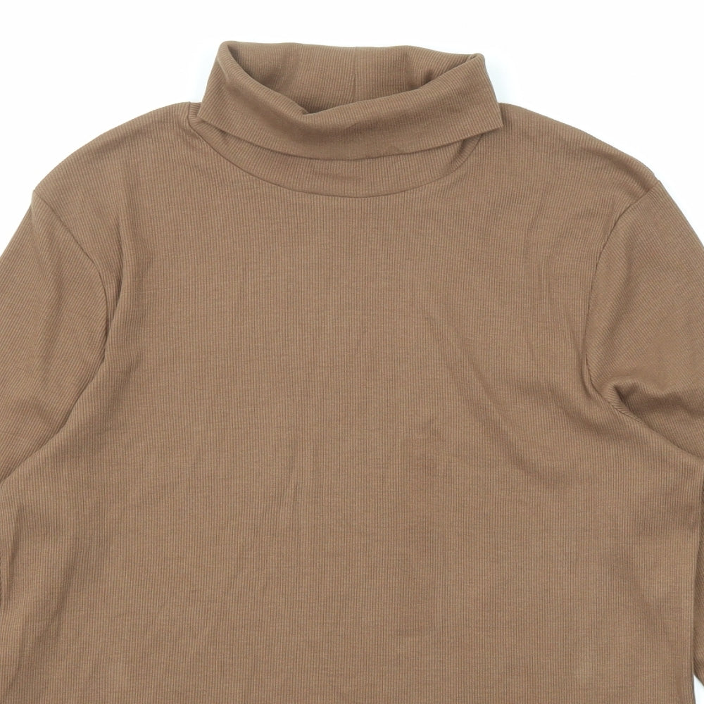 Marks and Spencer Womens Brown Cotton Basic T-Shirt Size 16 Roll Neck