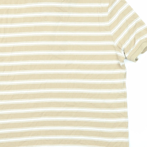 Marks and Spencer Mens Beige Striped Cotton Polo Size M Collared Button