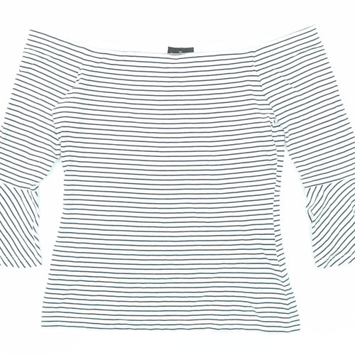Topshop Womens White Striped Cotton Basic T-Shirt Size 8 Off the Shoulder