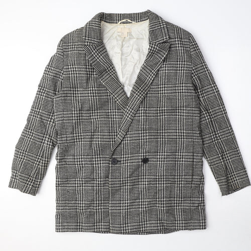 H&M Womens Grey Geometric Pea Coat Coat Size 12 Button