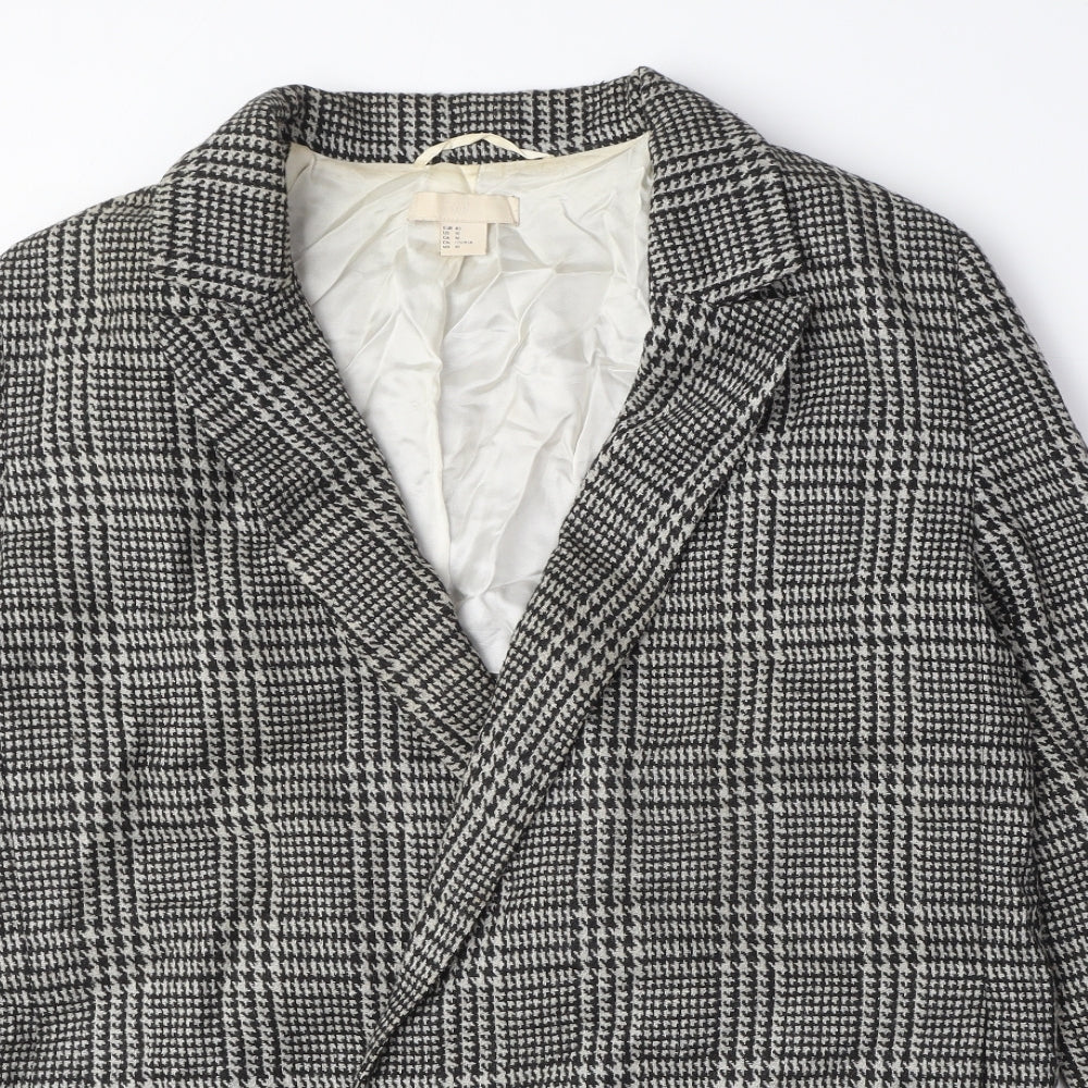 H&M Womens Grey Geometric Pea Coat Coat Size 12 Button