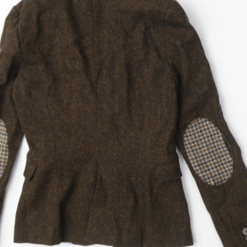 Zara Womens Brown Geometric Jacket Blazer Size XS Button - Elbow Patches