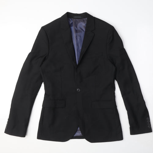 Topman Mens Black Polyester Jacket Suit Jacket Size S Regular