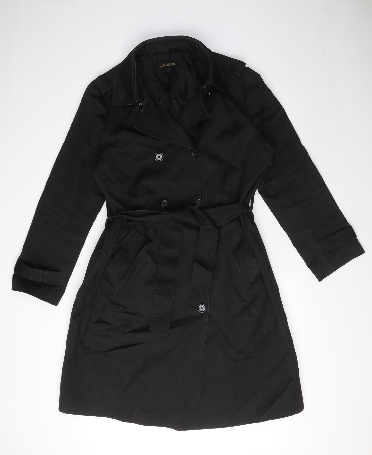 Jaeger Womens Black Trench Coat Coat Size 16 Button