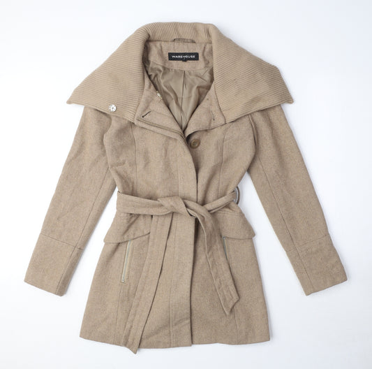 Warehouse Womens Beige Overcoat Coat Size 6 Button