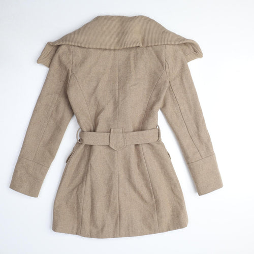 Warehouse Womens Beige Overcoat Coat Size 6 Button