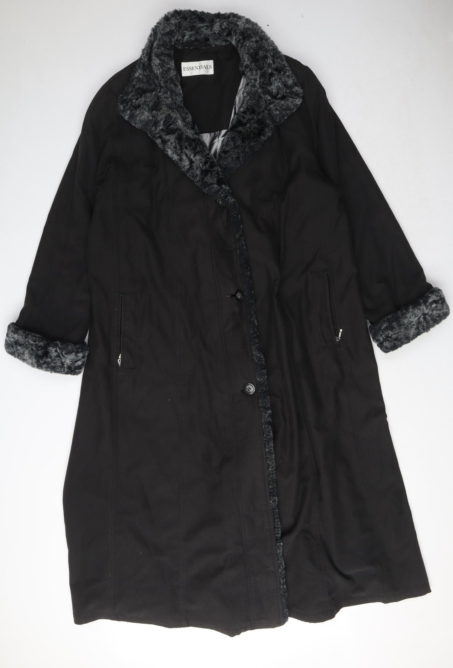Essentials Womens Black Overcoat Coat Size 16 Button