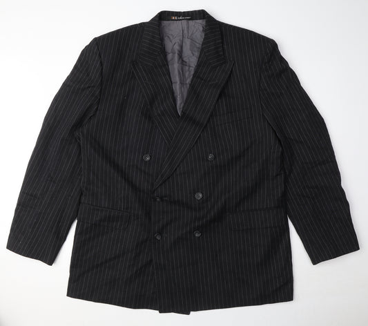 DAKS Mens Black Striped Wool Jacket Suit Jacket Size 46 Regular