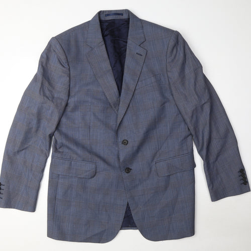 Jaeger Mens Blue Check Wool Jacket Suit Jacket Size 42 Regular