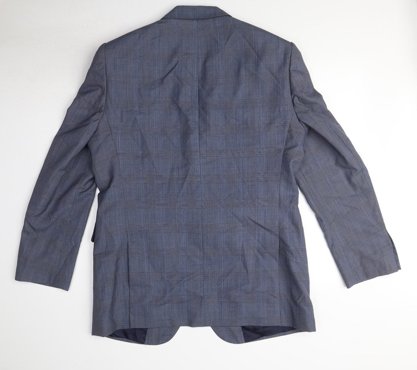 Jaeger Mens Blue Check Wool Jacket Suit Jacket Size 42 Regular