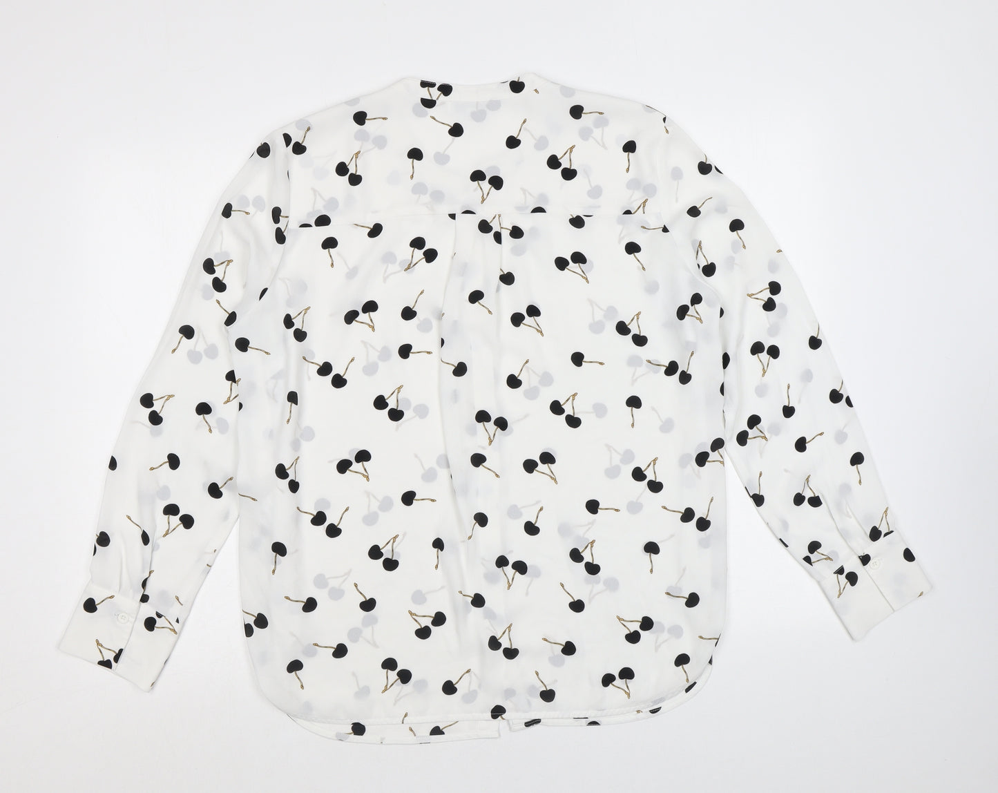 Warehouse Womens White Geometric Polyester Basic Blouse Size 14 Round Neck - Cherry Pattern