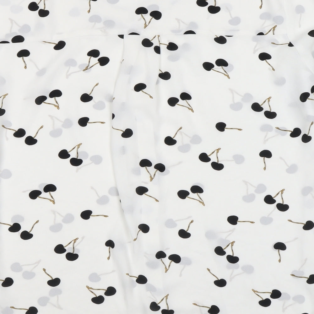 Warehouse Womens White Geometric Polyester Basic Blouse Size 14 Round Neck - Cherry Pattern