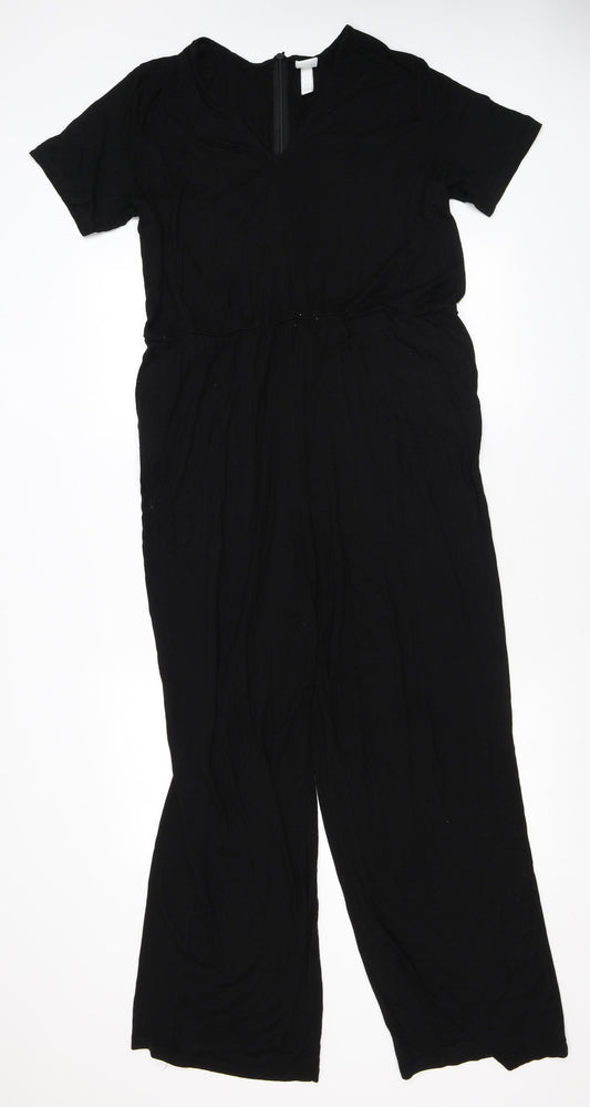 H&M Womens Black Viscose Jumpsuit One-Piece Size XL L26 in Zip