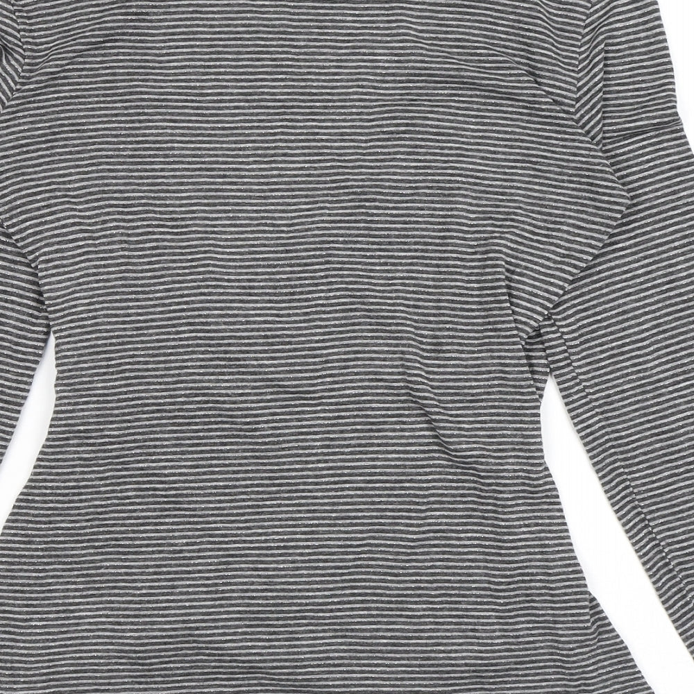 Long Tall Sally Womens Grey Striped Viscose Wrap T-Shirt Size 10 V-Neck