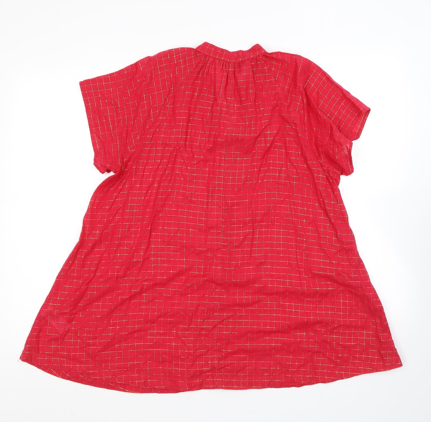 French Connection Womens Red Check Cotton Tunic T-Shirt Size 10 V-Neck