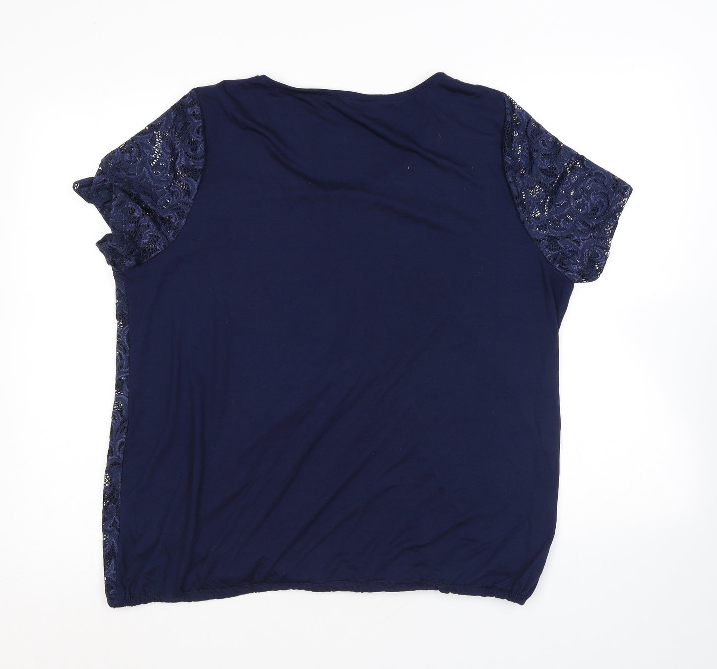 Bonmarché Womens Blue Geometric Polyester Basic T-Shirt Size 18 Round Neck - Lace Overlay