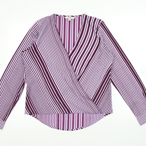 NEXT Womens Purple Striped Polyester Basic Blouse Size 10 V-Neck