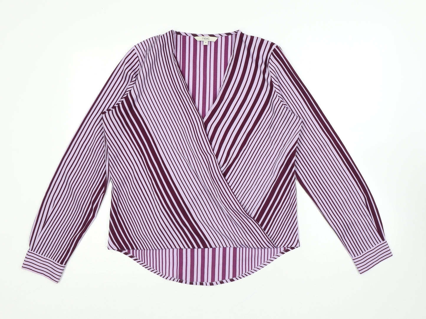 NEXT Womens Purple Striped Polyester Basic Blouse Size 10 V-Neck