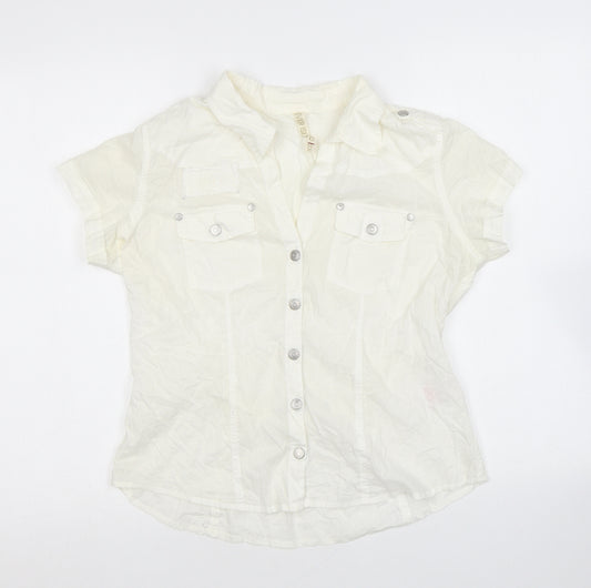 River Island Womens Ivory 100% Cotton Basic Blouse Size 12 Collared