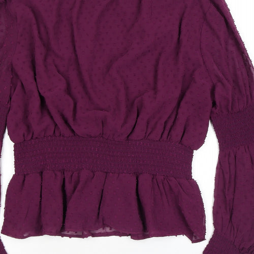 Missguided Womens Purple Polka Dot Polyester Basic Blouse Size 18 Mock Neck