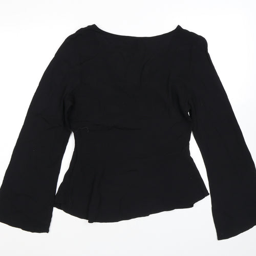 Zara Womens Black Viscose Basic Blouse Size 12 V-Neck