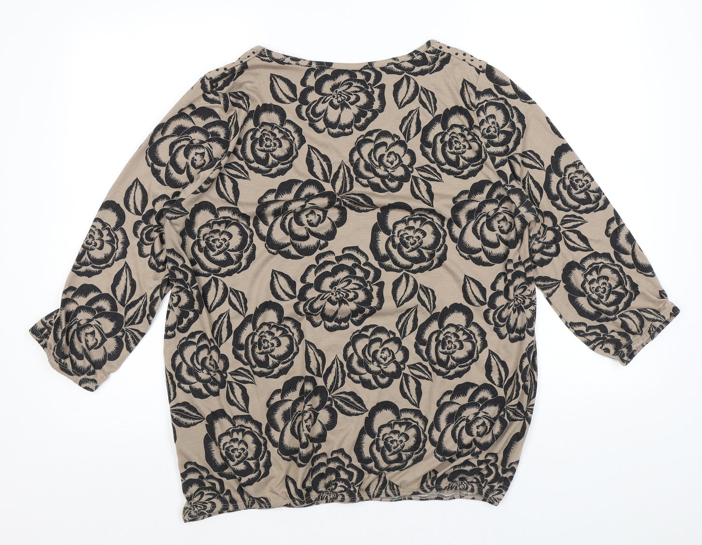 Debenhams Womens Brown Floral Polyester Basic T-Shirt Size 16 Round Neck