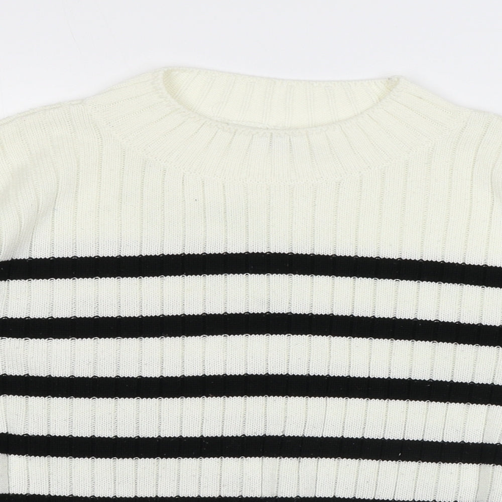H&M Womens Ivory Round Neck Striped Acrylic Pullover Jumper Size 12 - Size 12-14