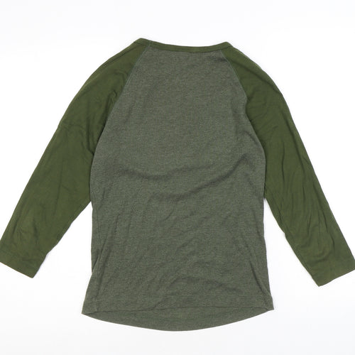 ROXY Womens Green Cotton Basic T-Shirt Size M Round Neck - Palm Tree