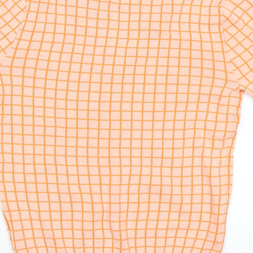 NUMPH Womens Orange V-Neck Check Viscose Pullover Jumper Size XS