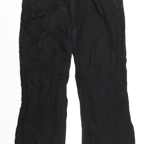 Miss Selfridge Womens Black Linen Trousers Size 16 L31 in Regular Zip