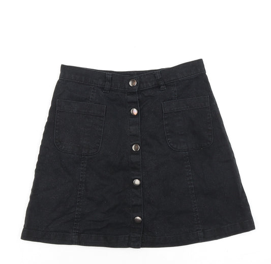 Monki Womens Black Cotton A-Line Skirt Size 6 Zip