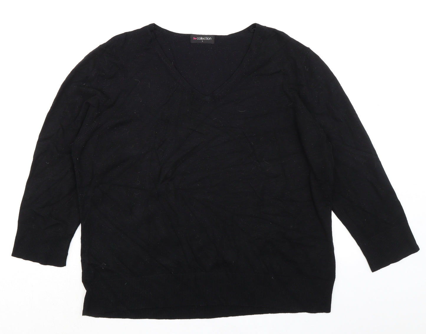 Collection Womens Black V-Neck Viscose Pullover Jumper Size L